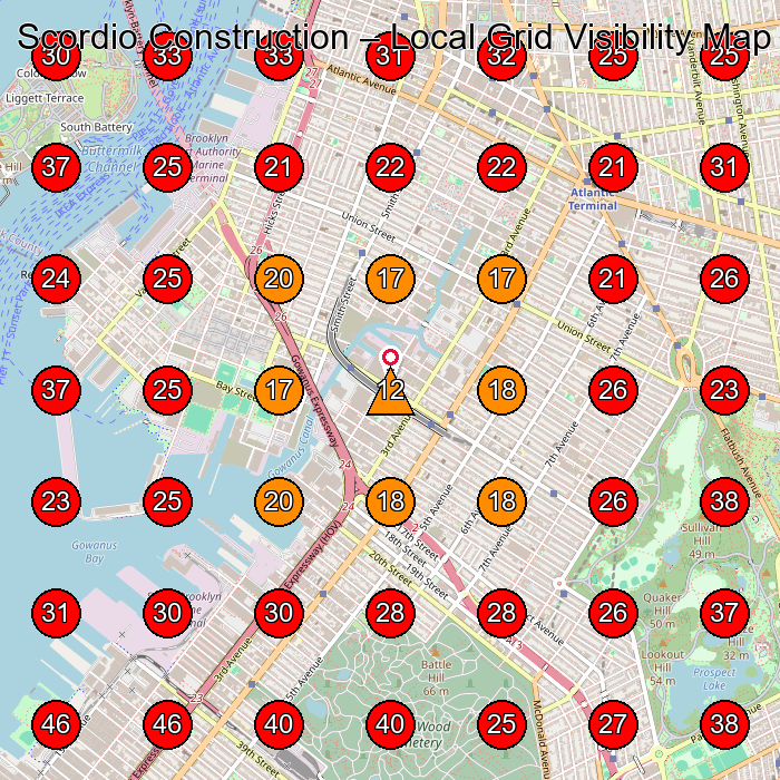 Scordio Construction GeoGrid visibility map for Construction Company in Brooklyn